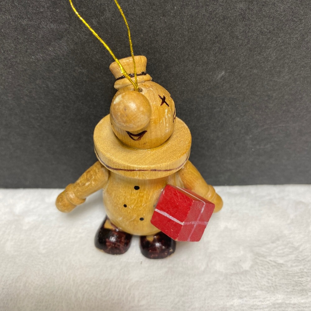 VTG Wooden Christmas‎ Clown Ornament Figure with Red Gift Taiwan